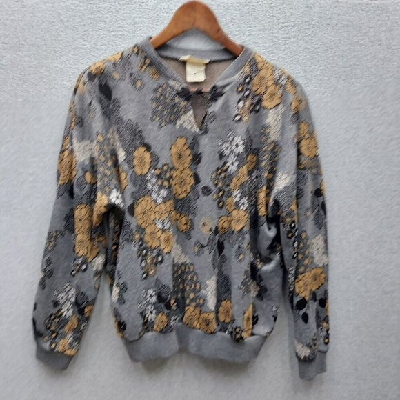 Season Ticket Tops - Vintage Season Ticket Floral Print Womens Sweatshirt Long Sleeve Size L Gray & M